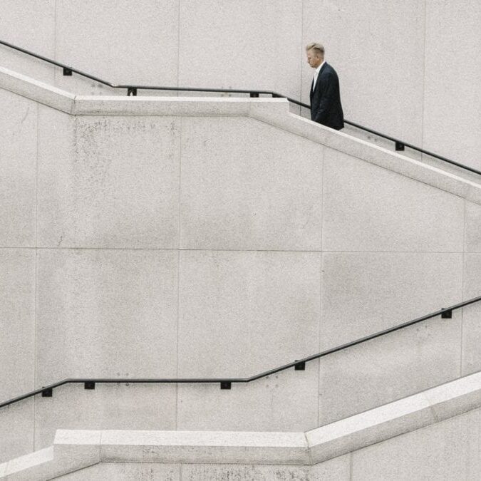 Man walking up the stairs