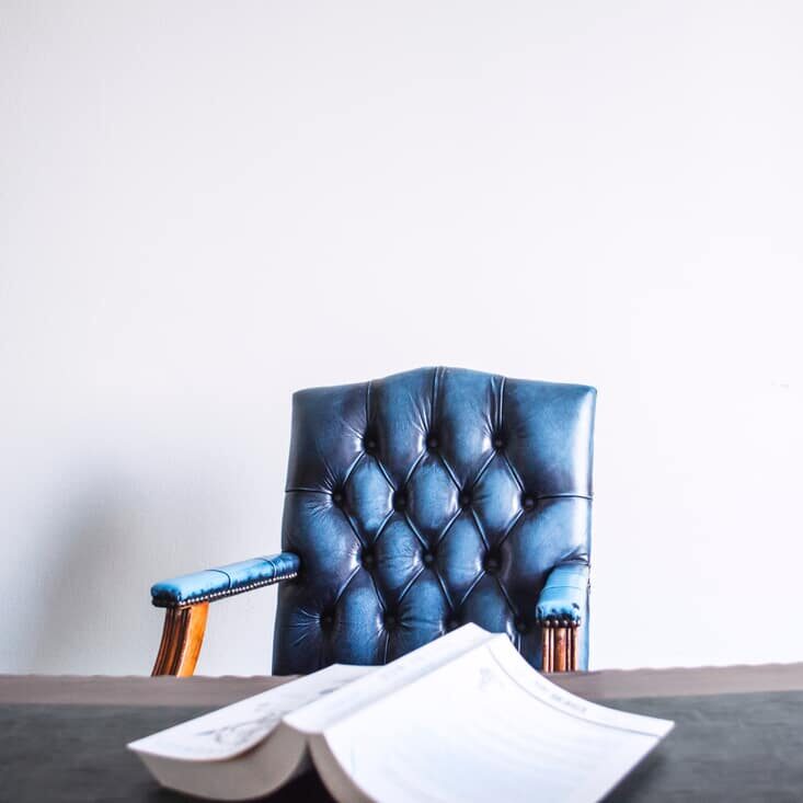 Blue Leather Armchair and Book